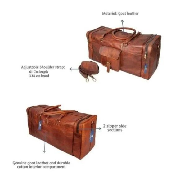 New 24" Men's genuine vintag Leather large, Brown - Picture 4 of 8